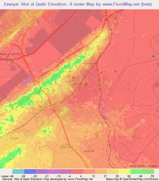 Zawiyat `Abd al Qadir,Egypt Elevation Map