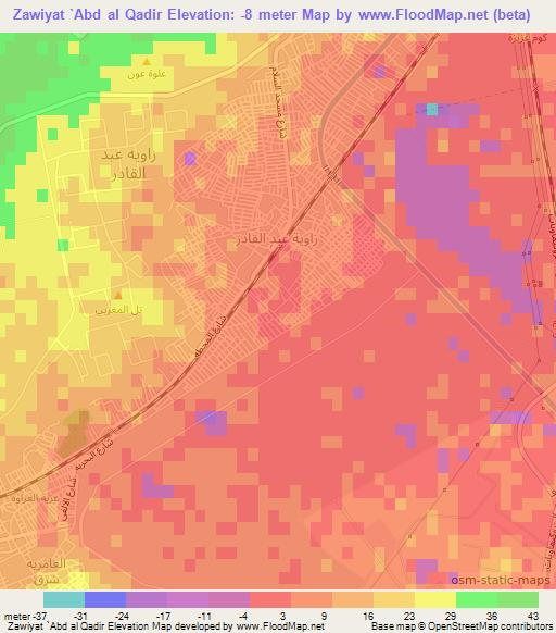 Zawiyat `Abd al Qadir,Egypt Elevation Map