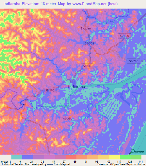 Indiaroba,Brazil Elevation Map