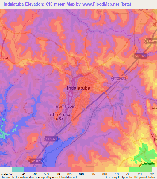 Indaiatuba,Brazil Elevation Map