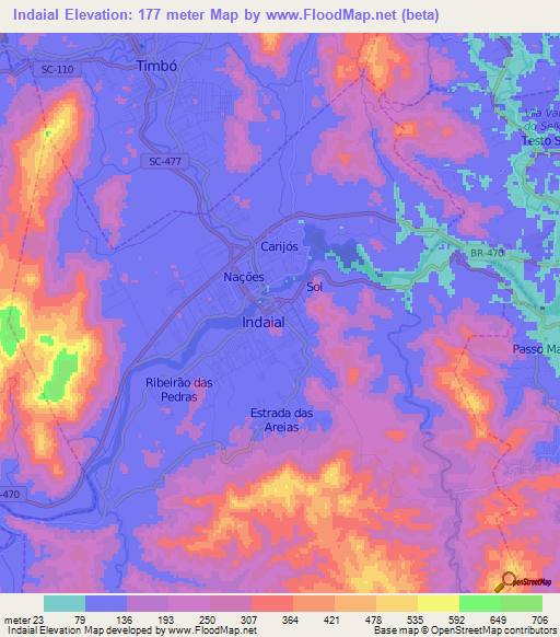 Indaial,Brazil Elevation Map