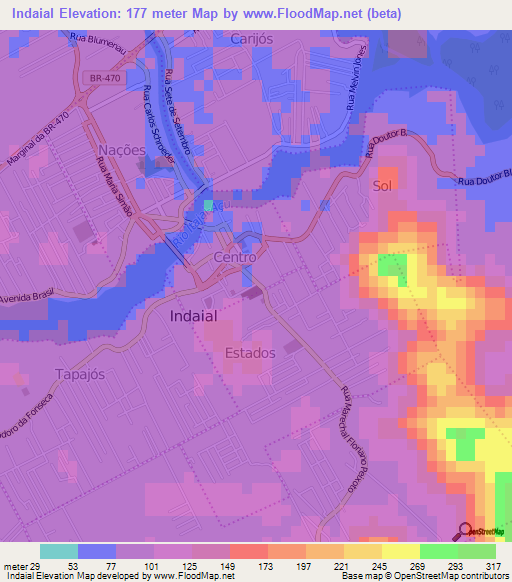 Indaial,Brazil Elevation Map