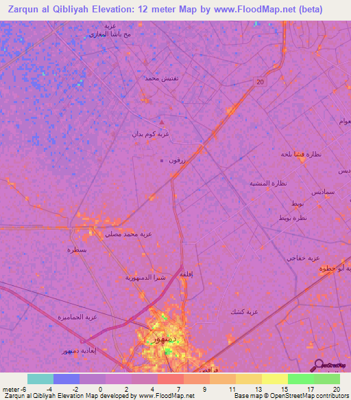 Zarqun al Qibliyah,Egypt Elevation Map