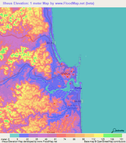 Ilheus,Brazil Elevation Map