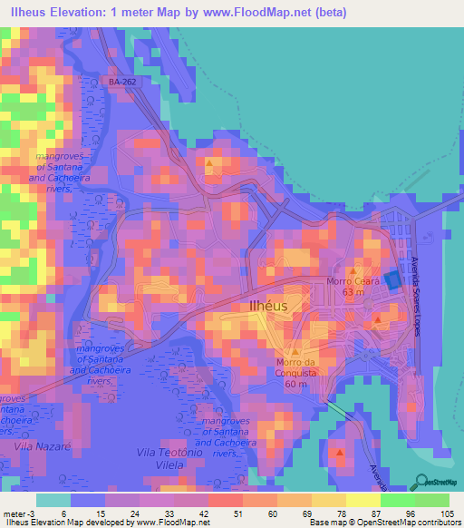 Ilheus,Brazil Elevation Map