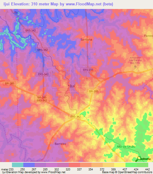 Ijui,Brazil Elevation Map