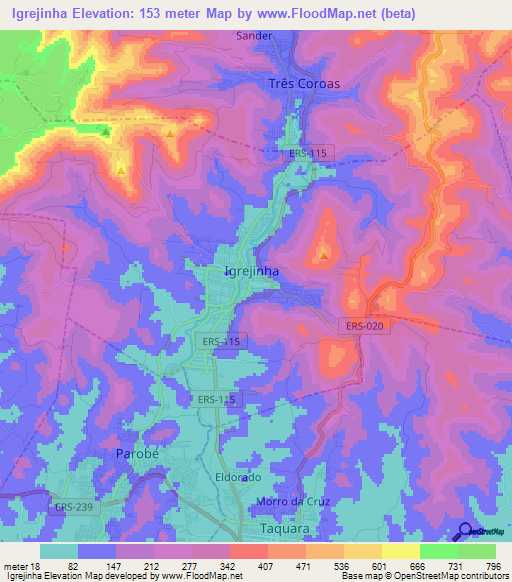 Igrejinha,Brazil Elevation Map