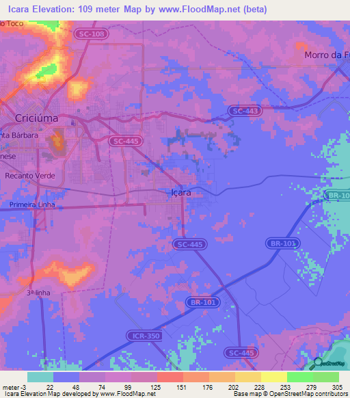 Icara,Brazil Elevation Map