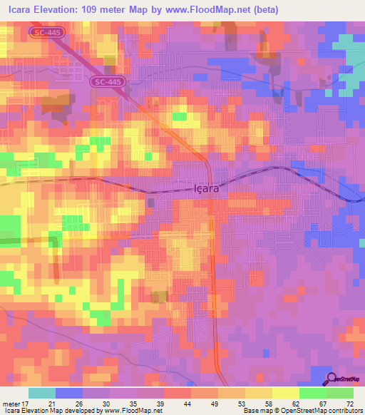 Icara,Brazil Elevation Map