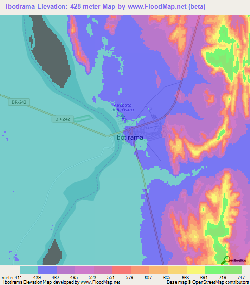 Ibotirama,Brazil Elevation Map