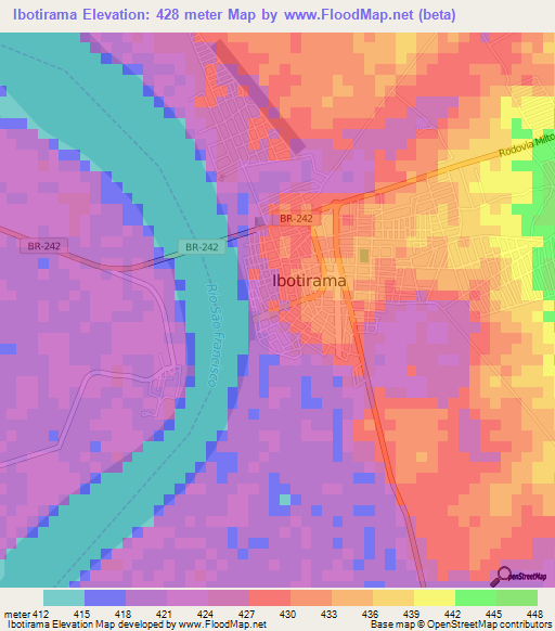 Ibotirama,Brazil Elevation Map