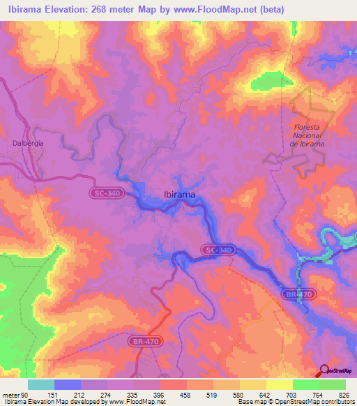 Ibirama,Brazil Elevation Map