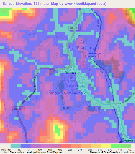 Ibiracu,Brazil Elevation Map