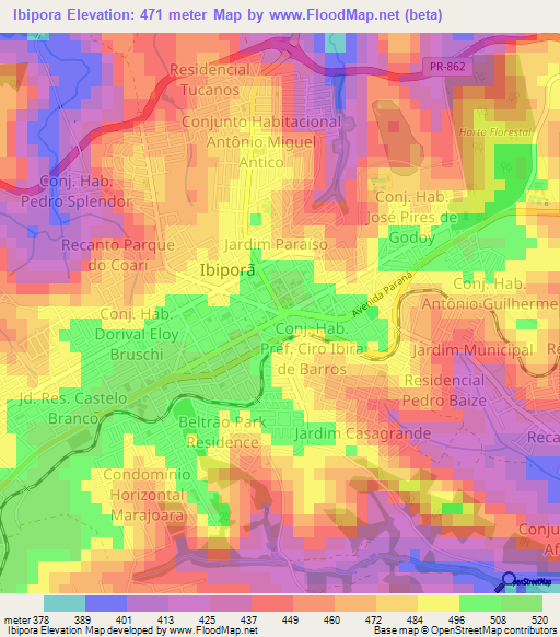 Ibipora,Brazil Elevation Map