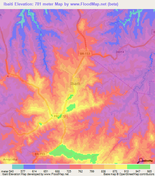 Ibaiti,Brazil Elevation Map