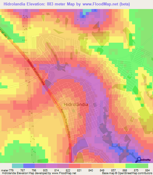 Hidrolandia,Brazil Elevation Map