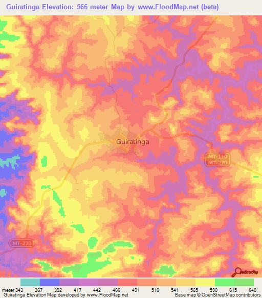 Guiratinga,Brazil Elevation Map