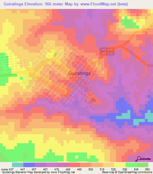 Guiratinga,Brazil Elevation Map