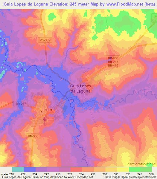 Guia Lopes da Laguna,Brazil Elevation Map