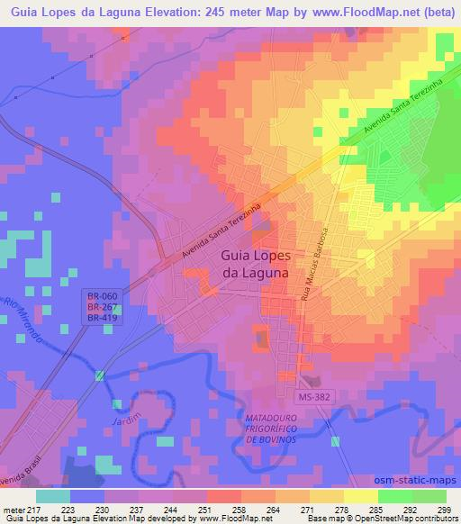 Guia Lopes da Laguna,Brazil Elevation Map