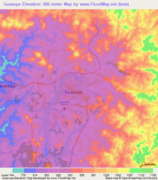 Guaxupe,Brazil Elevation Map