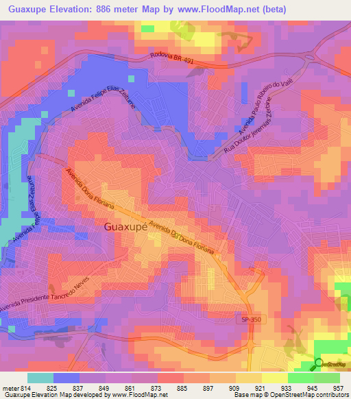 Guaxupe,Brazil Elevation Map