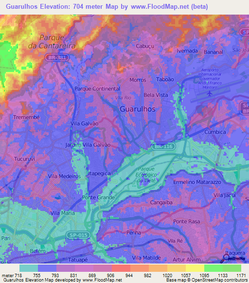 Guarulhos,Brazil Elevation Map