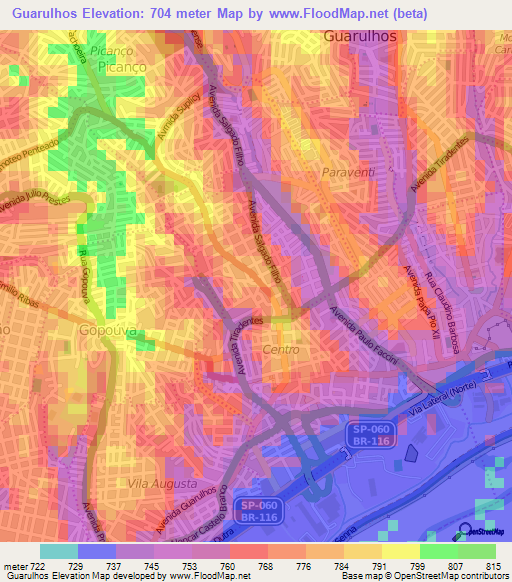 Guarulhos,Brazil Elevation Map