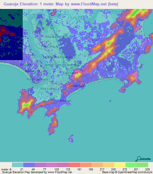 Guaruja,Brazil Elevation Map