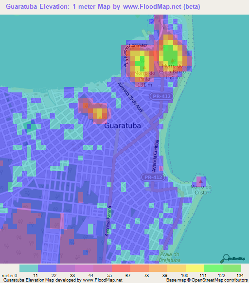 Guaratuba,Brazil Elevation Map