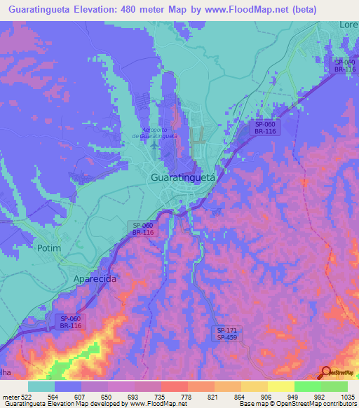 Guaratingueta,Brazil Elevation Map