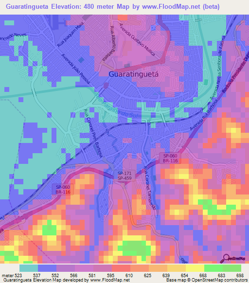 Guaratingueta,Brazil Elevation Map