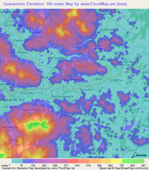 Guaramirim,Brazil Elevation Map