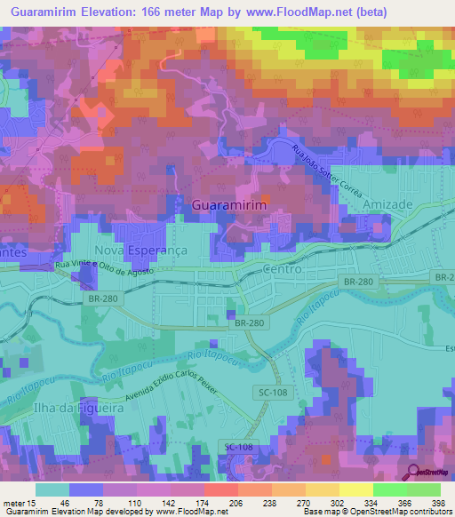 Guaramirim,Brazil Elevation Map