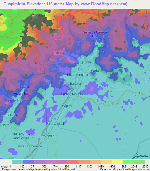 Guapimirim,Brazil Elevation Map