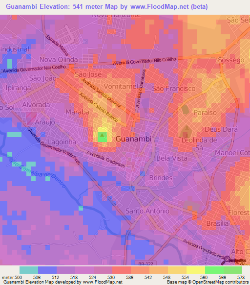 Guanambi,Brazil Elevation Map