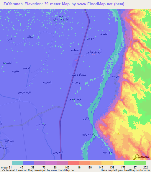 Za`faranah,Egypt Elevation Map