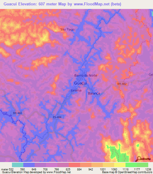 Guacui,Brazil Elevation Map