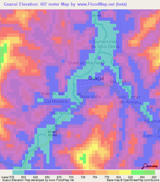 Guacui,Brazil Elevation Map