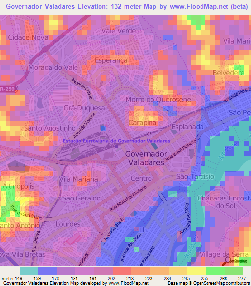 Governador Valadares,Brazil Elevation Map