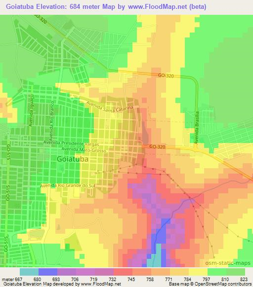 Goiatuba,Brazil Elevation Map