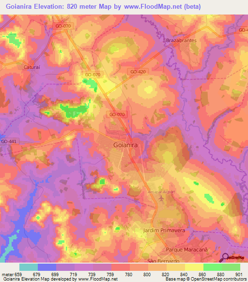 Goianira,Brazil Elevation Map