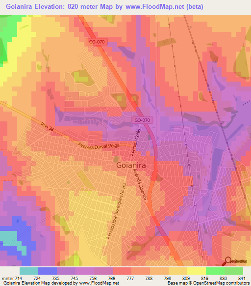 Goianira,Brazil Elevation Map