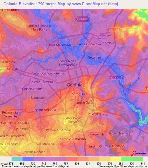 Goiania,Brazil Elevation Map