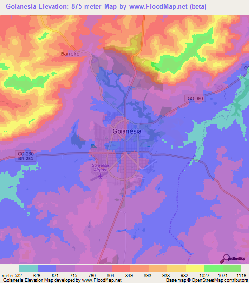 Goianesia,Brazil Elevation Map