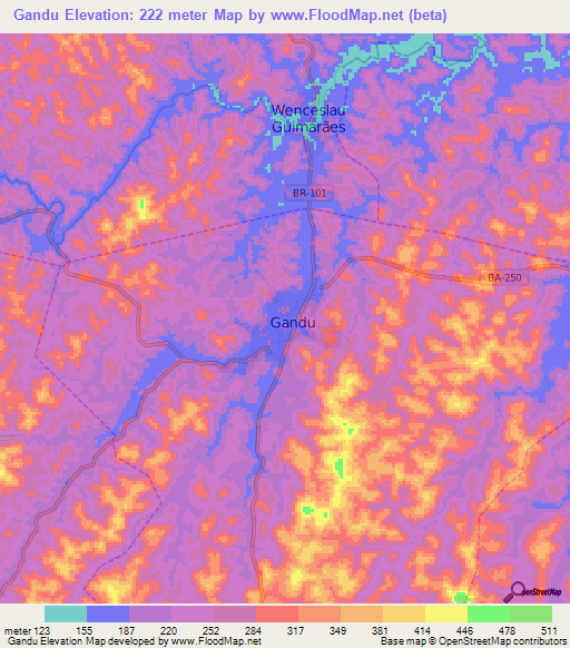 Gandu,Brazil Elevation Map