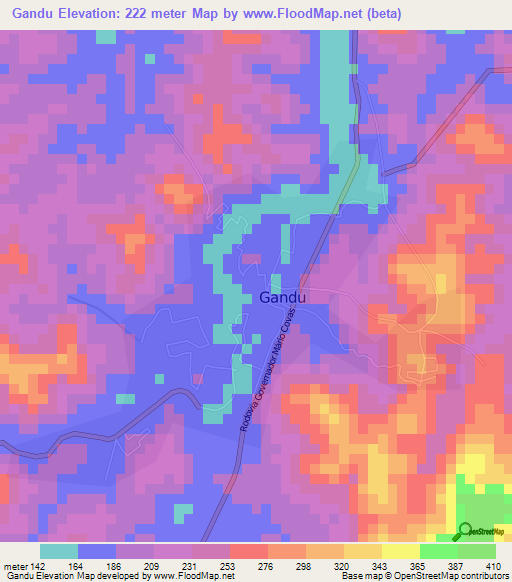 Gandu,Brazil Elevation Map