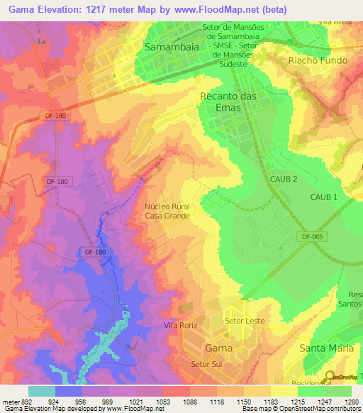 Gama,Brazil Elevation Map