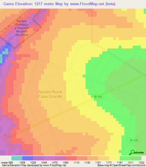 Gama,Brazil Elevation Map