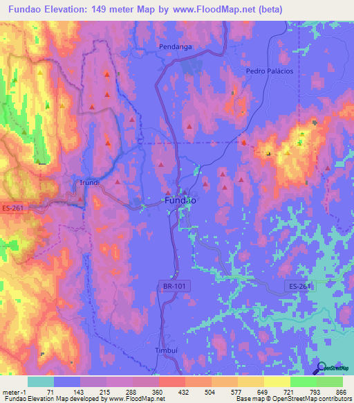 Fundao,Brazil Elevation Map